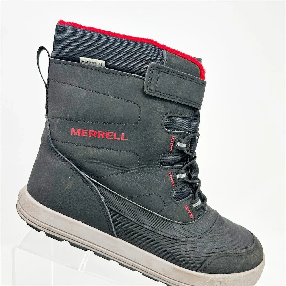 Merrell Snow Storm Kids Winter Snow Boots Waterproof Black/Red Hook & Loop 5